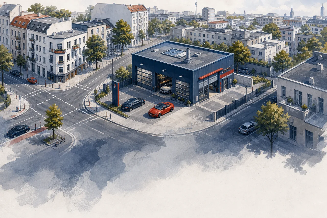 Illustrierter Standort der KFZ-Werkstatt Mroué in Berlin-Reinickendorf
